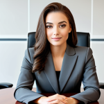 A confident professional businesswoman in a modest, tailored charcoal grey business suit, with a sophisticated, subtle makeup look. Her eyes feature perfectly blended matte brown eyeshadow defining her natural eye shape, with a delicate champagne shimmer at the inner corner. Her eyebrows are naturally defined, and her lashes are lightly coated with mascara. Her skin has a natural, even tone with a touch of soft peach blush, and her lips wear a soft rosewood tint. She is sitting gracefully at a modern conference table in a bright, contemporary office boardroom. Professional photography, cinematic lighting, ultra-detailed, high-resolution, perfect anatomy, correct proportions, natural pose, well-formed hands, proper finger count, natural body proportions, fully clothed, modest clothing, appropriate attire, professional dress, safe for work, appropriate content, professional, family-friendly.