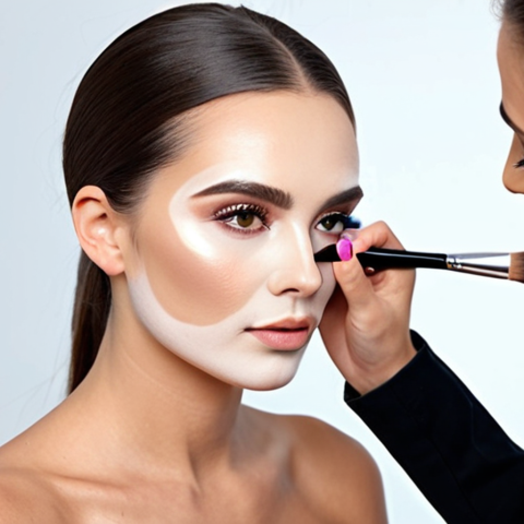 컨투어링 브러쉬 추천 - **

"A professional makeup artist demonstrating contouring techniques in a bright studio, using a fl...