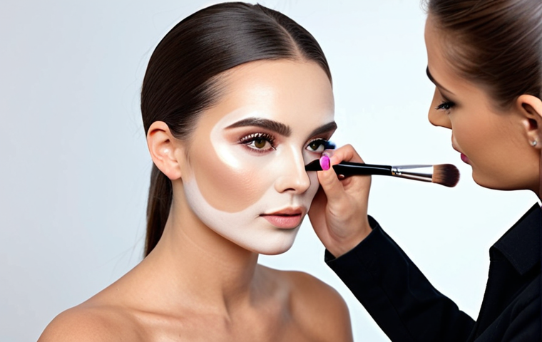 컨투어링 브러쉬 추천 - **

"A professional makeup artist demonstrating contouring techniques in a bright studio, using a fl...