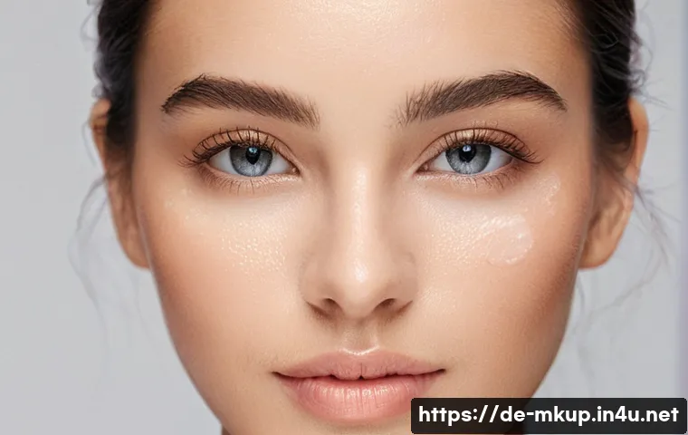 메이크업 스펀지와 브러쉬의 차이 - **Prompt:** A close-up shot of a radiant young woman, mid-20s, with healthy, glowing skin, showcasin...