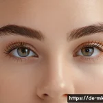 브로우 마스카라 지속력 비교 - A close-up portrait of a young German woman with naturally shaped, well-groomed eyebrows enhanced by...