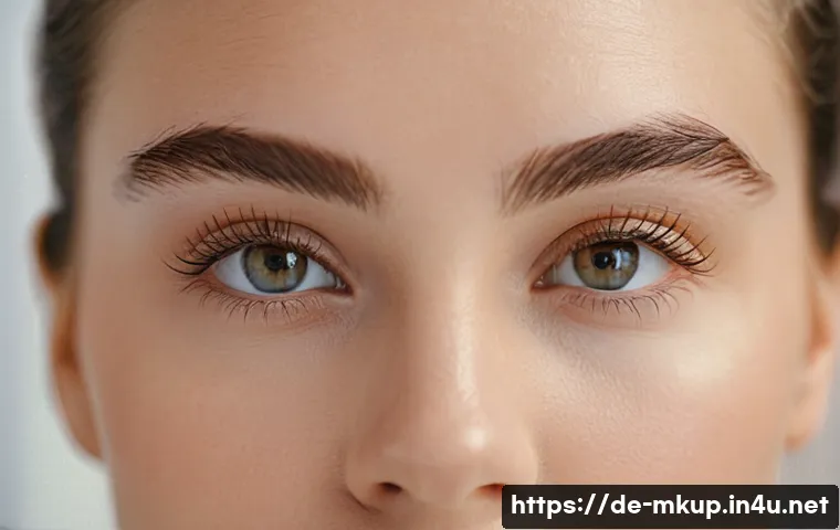 브로우 마스카라 지속력 비교 - A close-up portrait of a young German woman with naturally shaped, well-groomed eyebrows enhanced by...