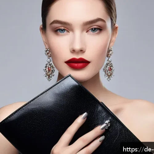 맥 러시안레드와 루비우 비교 - A sophisticated woman with cool-toned porcelain skin wearing a classic elegant black evening dress, ...