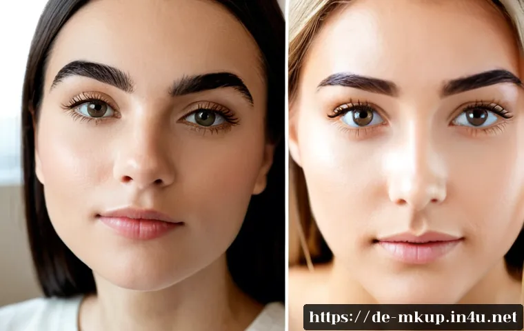 Home 17 내추럴 브로우 펜슬과 브로우 젤 차이 - Photorealistic close-up beauty comparison on a clean light oak vanity: two unbranded eyebrow product...