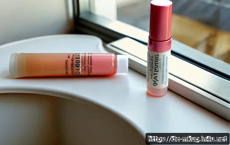 립 틴트와 립밤의 차이점 - Photorealistic beauty comparison on a clean light oak vanity: an unbranded sheer rosy lip tint bottl...